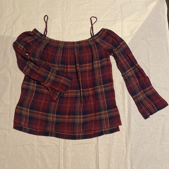 Anthropologie Cloth and Stone Homestead Plaid Off The Shoulder Top - Picture 7 of 14